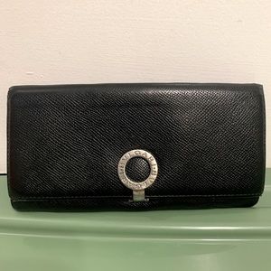Authentic BVLGARI Black Leather Long Wallet